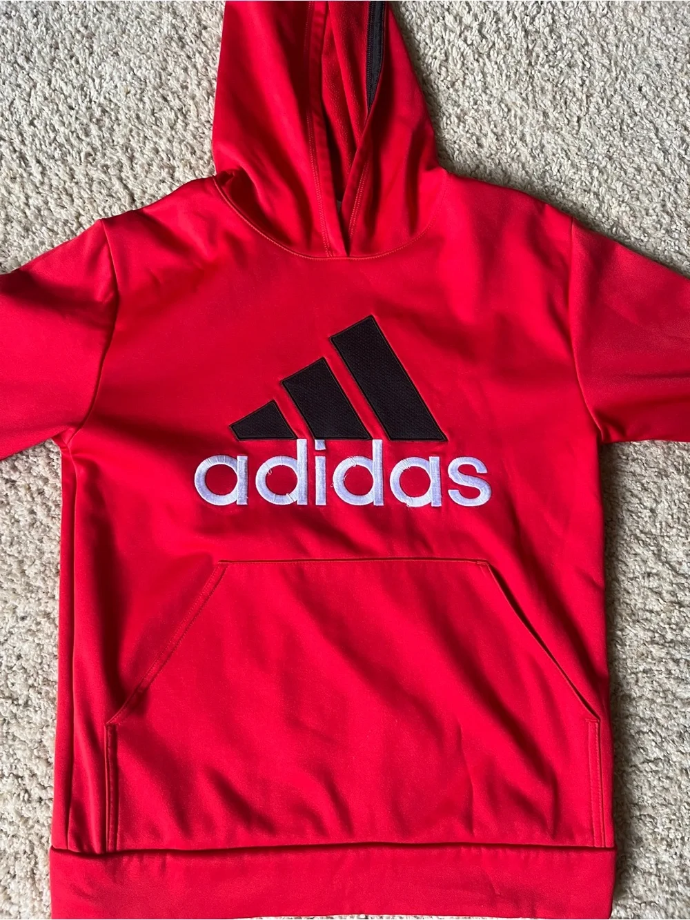 adidas Red Hooded Pullover with Black Logo